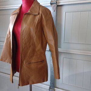 Tan Faux-Leather Jacket (Women’s S) — Chic Transitional Layer